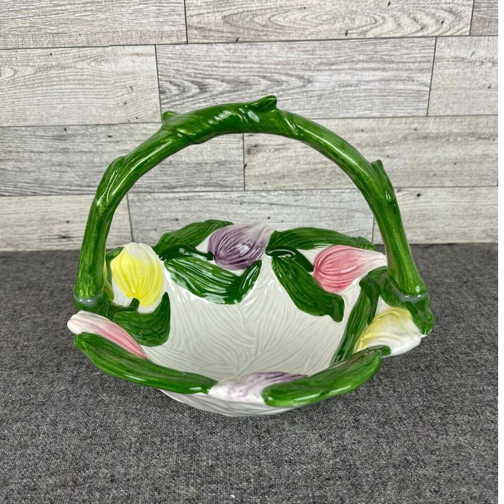 OMNIBUS JAPAN VINTAGE Easter Tulip Centerpiece Bowl Vine Handle 7in